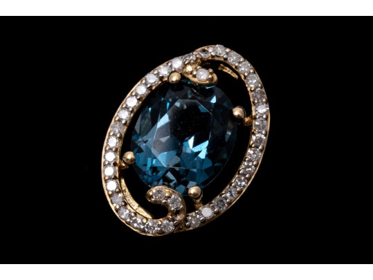 Striking London Blue Topaz, 10K Gold And Diamond Pendant