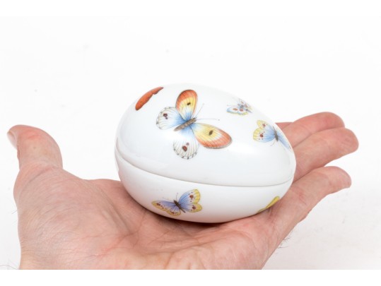 Pair Of Egg Shaped Porcelain Boxes, Marked Limoges, France