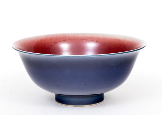 Beautiful 19th-20th Century Sang De Bouef Interior Glazed Bowl, Blue Glazed Exterior