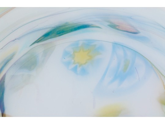 Yalos Casa Murano Beautiful Iridescent White Art Glass Round Platter