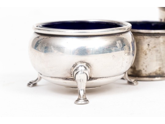 Four Sterling Salts With Blue Glass Inserts