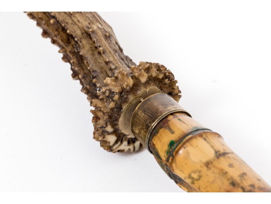 Unusual Antique French Stag Handle And Bamboo Sword Cane