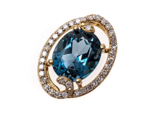 Striking London Blue Topaz, 10K Gold And Diamond Pendant
