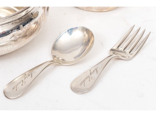 Vintage Sterling Baby Cup, Bowl, Fork And Spoon