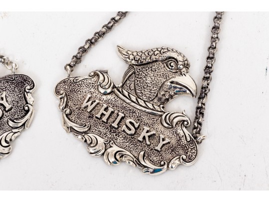 Vintage Bold 830 Silver Hawk Motif Brandy And Whisky Labels, German