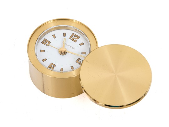 Tiffany & Co. Handsome Brass Travel Clock, White Dial