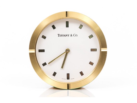 Tiffany & Co. Handsome Brass Desk Clock, White Dial