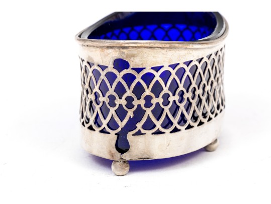 Four Sterling Salts With Blue Glass Inserts