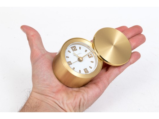 Tiffany & Co. Handsome Brass Travel Clock, White Dial
