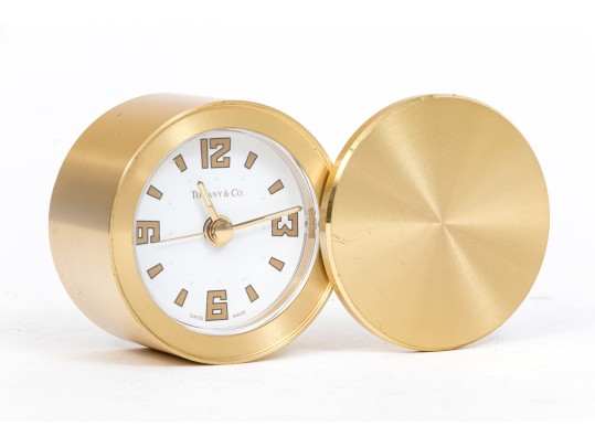 Tiffany & Co. Handsome Brass Travel Clock, White Dial