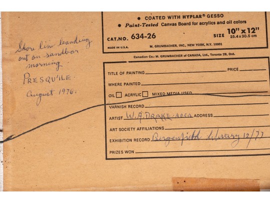 William A. Drake (1891-1979) Oil On Board Shore Landscape 1977