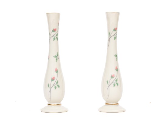 Pair Of Sweet Lenox China Rosebud Motif Bud Vases