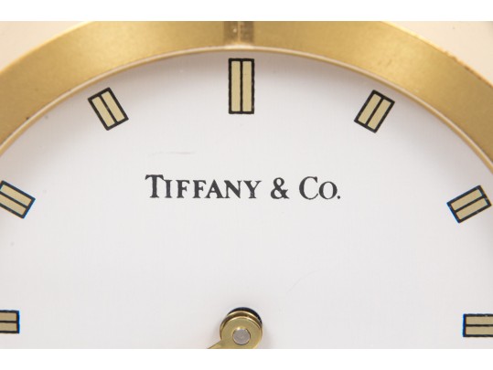 Tiffany & Co. Handsome Brass Desk Clock, White Dial