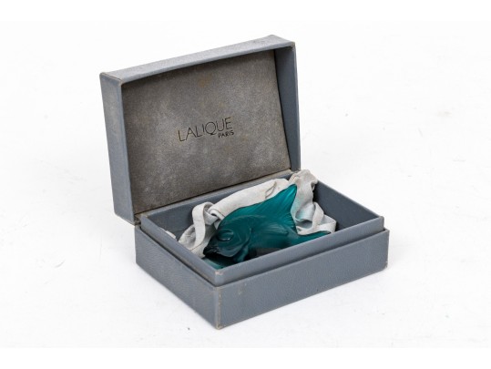 Charming Blue Green Lalique Fish, Boxed, With Sabino Iridescent Glass Butterfly