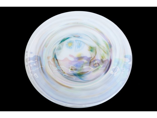 Yalos Casa Murano Beautiful Iridescent White Art Glass Round Platter