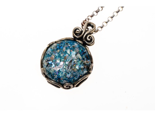 Sterling Silver And Roman Glass Necklace And Earrings Set