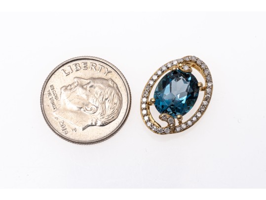 Striking London Blue Topaz, 10K Gold And Diamond Pendant