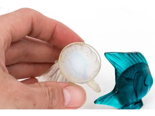 Charming Blue Green Lalique Fish, Boxed, With Sabino Iridescent Glass Butterfly