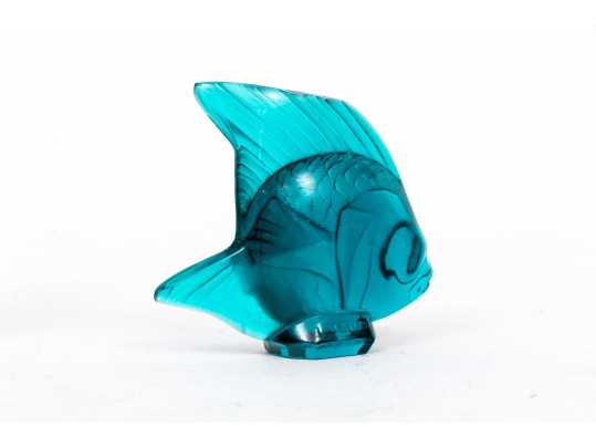 Charming Blue Green Lalique Fish, Boxed, With Sabino Iridescent Glass Butterfly