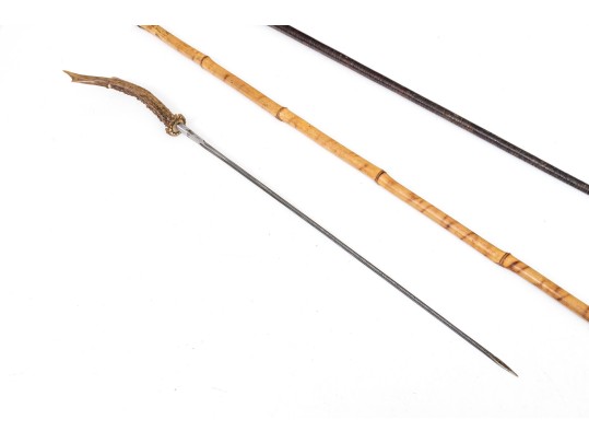 Unusual Antique French Stag Handle And Bamboo Sword Cane