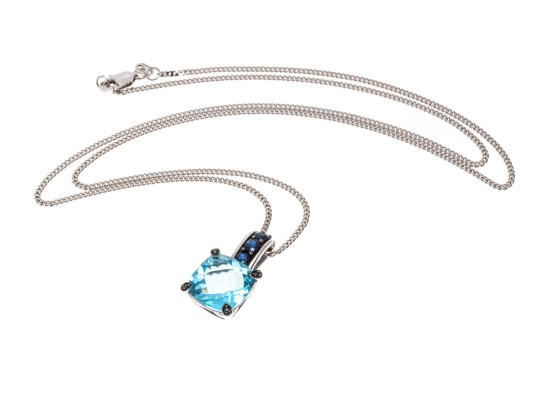 14K White Gold Necklace With 10K, Topaz And Sapphire Pendant