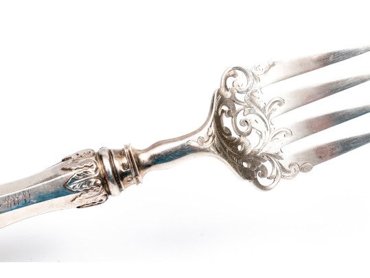 Antique Sterling Silver Ornate Serving Fork, Sheffield England, 1890, Henry Wilkenson