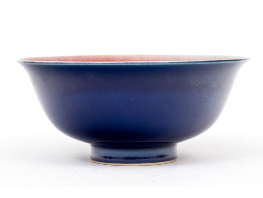 Beautiful 19th-20th Century Sang De Bouef Interior Glazed Bowl, Blue Glazed Exterior