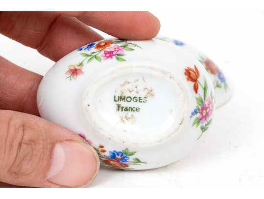 Pair Of Egg Shaped Porcelain Boxes, Marked Limoges, France