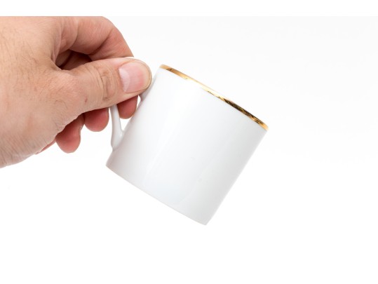 Tiffany & Co. Lovely Set Of Four White China Demitasse Espresso Cups And Saucers, Gold Tone Rim