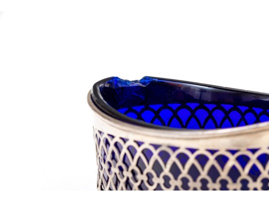 Four Sterling Salts With Blue Glass Inserts