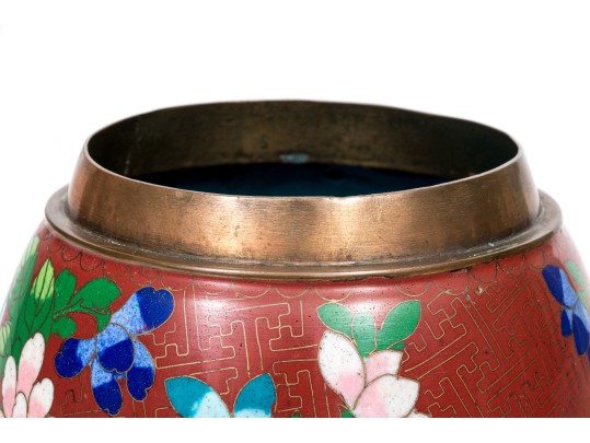 Lot Of Four Striking Vintage Chinese Cloisonne Pieces, Including A Ginger Jar