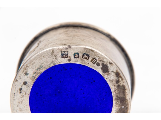 Four Sterling Salts With Blue Glass Inserts