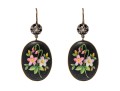 14k Two Tone Antique Rose Cut Diamond And Porcelain Flower Motif Drop Earrings