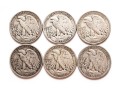 Six Walking Liberty Half Dollars, Circulated