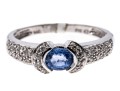 14k White Gold Contemporary Pale Blue Sapphire And Pave Set Diamond Ring, 0.19 TCW, Size 7