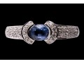 14k White Gold Contemporary Pale Blue Sapphire And Pave Set Diamond Ring, 0.19 TCW, Size 7
