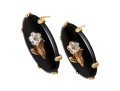 14k Yellow Gold Handsome Oval Black Onyx And Floral Motif Earrings