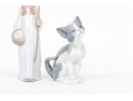 Charming Pair Of Lladro Figurines, Including A Winsome Cat And Shepherdess