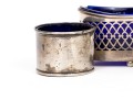 Four Sterling Salts With Blue Glass Inserts