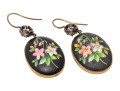 14k Two Tone Antique Rose Cut Diamond And Porcelain Flower Motif Drop Earrings
