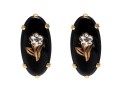 14k Yellow Gold Handsome Oval Black Onyx And Floral Motif Earrings