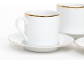 Tiffany & Co. Lovely Set Of Four White China Demitasse Espresso Cups And Saucers, Gold Tone Rim