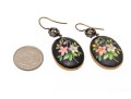 14k Two Tone Antique Rose Cut Diamond And Porcelain Flower Motif Drop Earrings
