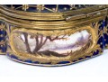 Antique Sevres Cobalt Blue Lattice Patterned Box With Village Scenes And Panels, Circa 1772