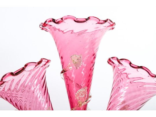 Venetian Overshot Pink Glass Epergne