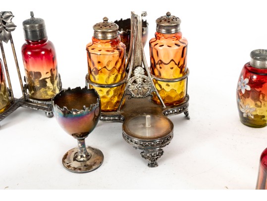 Amberina Coin Depression Glass Cruets And Spice Shakers