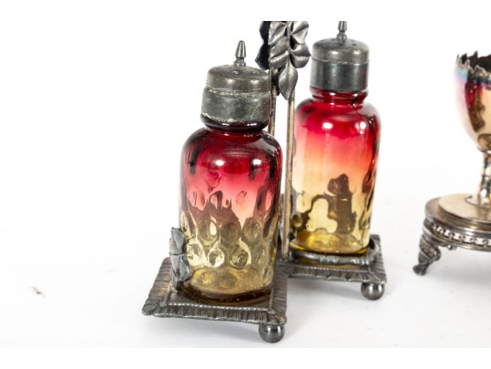 Amberina Coin Depression Glass Cruets And Spice Shakers