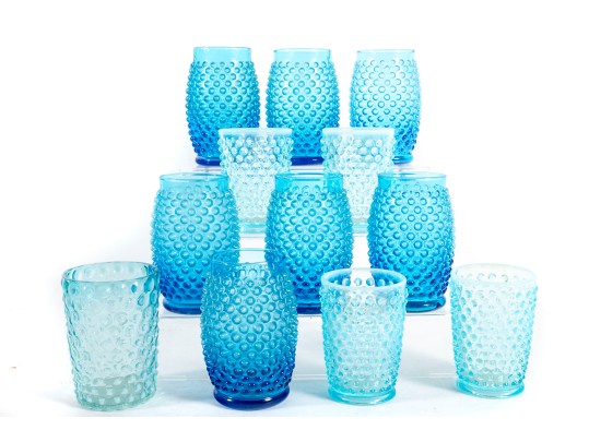 Collection Of Blue Hobnail Depression Glass Tumblers