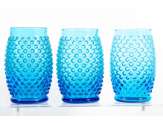 Collection Of Blue Hobnail Depression Glass Tumblers
