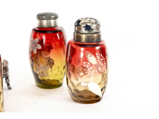 Amberina Coin Depression Glass Cruets And Spice Shakers